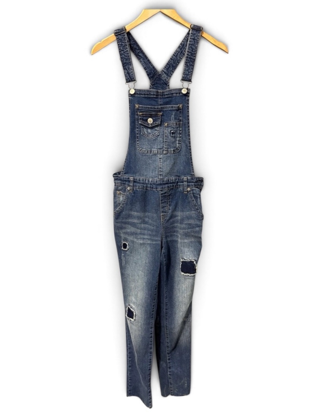Vintage Y2K Zanadi Women's Skinny Denim Overalls in Medium Blue